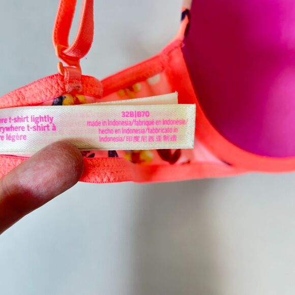 PINK Wear Everywhere Peach Multicolored Floral Underwire Lined T-Shirt Bra 32B - Picture 11 of 12